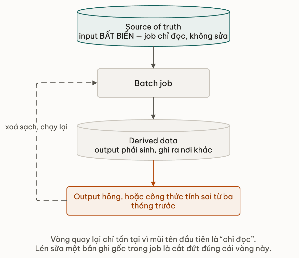 Input bat bien, output phai sinh va vong chay lai khep ve batch job