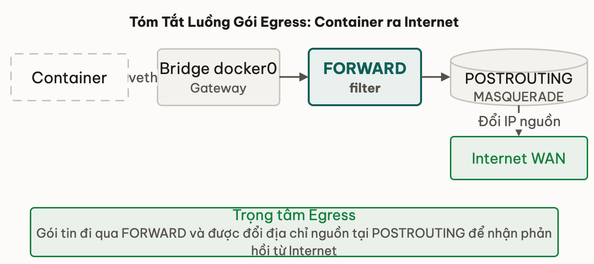Tóm tắt luồng Egress SNAT qua Bridge, FORWARD và MASQUERADE