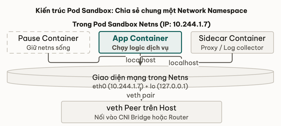 Kiến trúc Pod Sandbox: Chia sẻ chung một Network Namespace